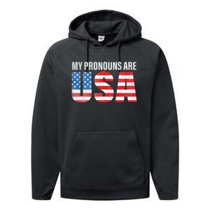 July 4th Funny My Pronouns Are USA 4th Of Jully US Flag Performance Fleece Hoodie