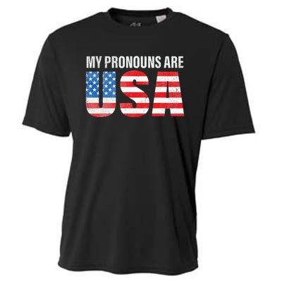 July 4th Funny My Pronouns Are USA 4th Of Jully US Flag Cooling Performance Crew T-Shirt