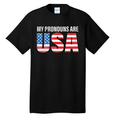 July 4th Funny My Pronouns Are USA 4th Of Jully US Flag Tall T-Shirt