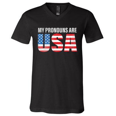 July 4th Funny My Pronouns Are USA 4th Of Jully US Flag V-Neck T-Shirt