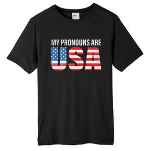 July 4th Funny My Pronouns Are USA 4th Of Jully US Flag Tall Fusion ChromaSoft Performance T-Shirt