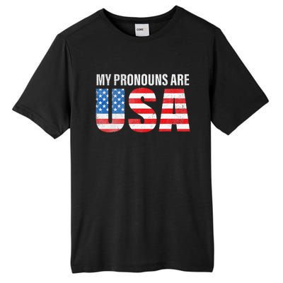 July 4th Funny My Pronouns Are USA 4th Of Jully US Flag Tall Fusion ChromaSoft Performance T-Shirt