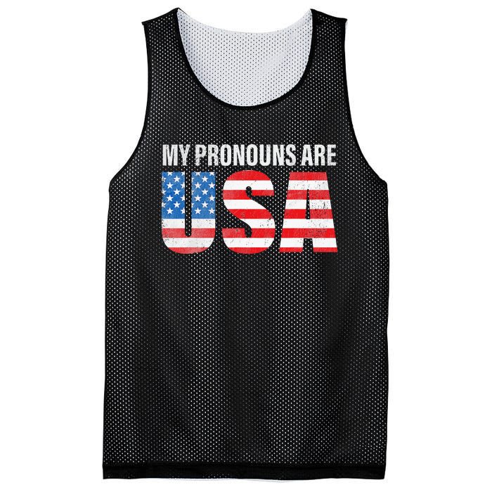 July 4th Funny My Pronouns Are USA 4th Of Jully US Flag Mesh Reversible Basketball Jersey Tank