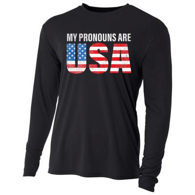 July 4th Funny My Pronouns Are USA 4th Of Jully US Flag Cooling Performance Long Sleeve Crew