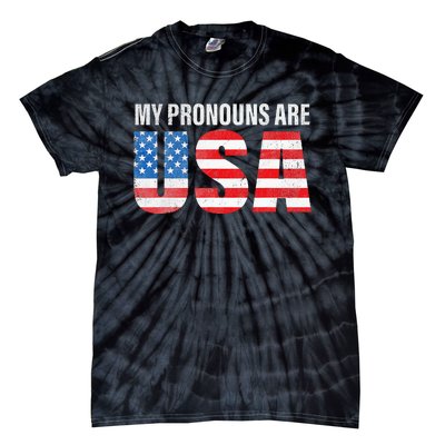 July 4th Funny My Pronouns Are USA 4th Of Jully US Flag Tie-Dye T-Shirt