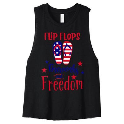 July 4th Flip Flops Fireworks & Freedom 4th of July Party Women's Racerback Cropped Tank