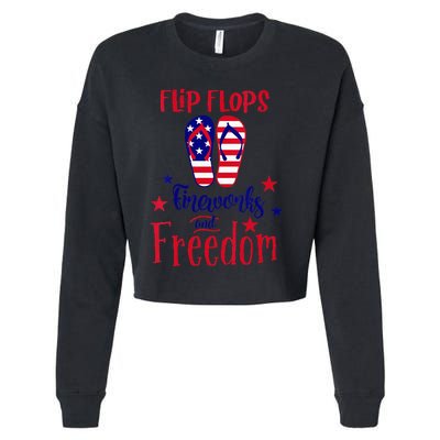 July 4th Flip Flops Fireworks & Freedom 4th of July Party Cropped Pullover Crew