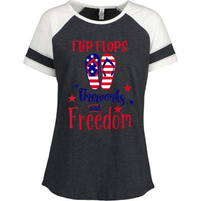 July 4th Flip Flops Fireworks & Freedom 4th of July Party Enza Ladies Jersey Colorblock Tee