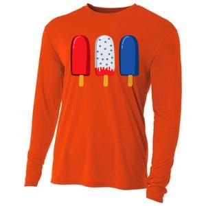 July 4th Funny Gift American Flag Popsicle Cute Gift Cooling Performance Long Sleeve Crew