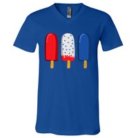 July 4th Funny Gift American Flag Popsicle Cute Gift V-Neck T-Shirt