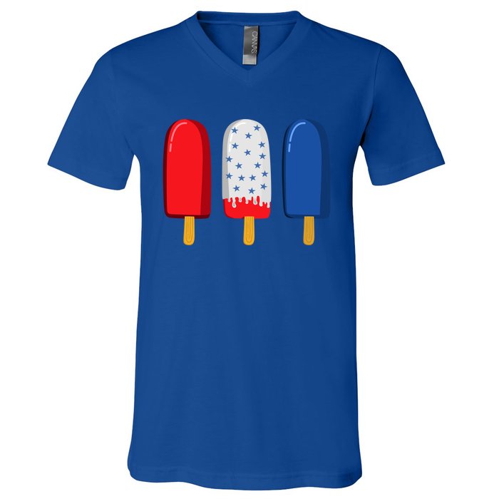 July 4th Funny Gift American Flag Popsicle Cute Gift V-Neck T-Shirt