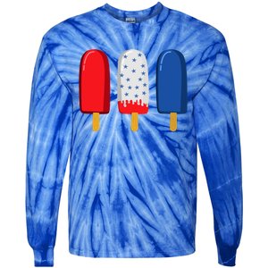 July 4th Funny Gift American Flag Popsicle Cute Gift Tie-Dye Long Sleeve Shirt