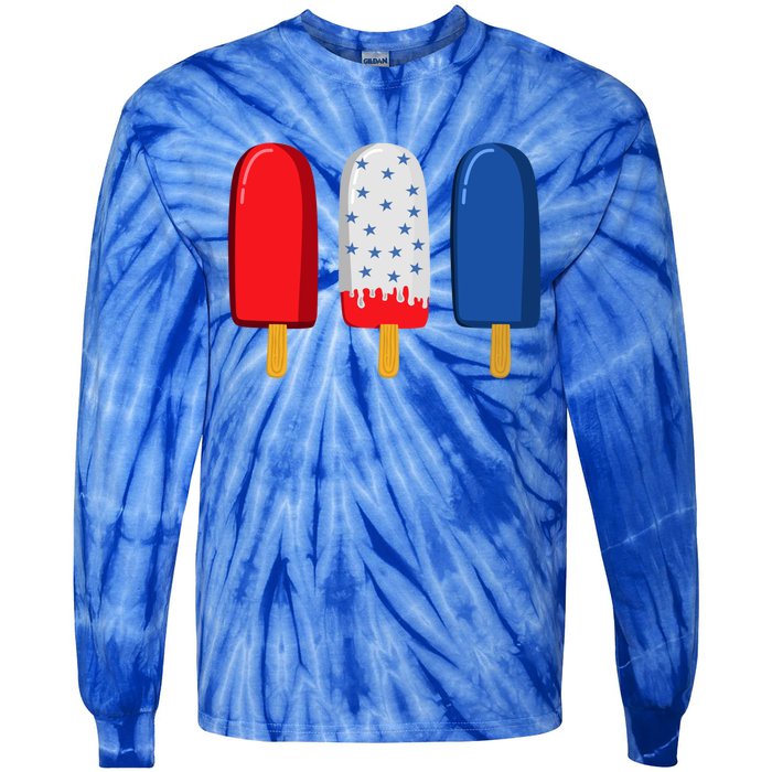 July 4th Funny Gift American Flag Popsicle Cute Gift Tie-Dye Long Sleeve Shirt