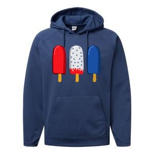 July 4th Funny Gift American Flag Popsicle Cute Gift Performance Fleece Hoodie