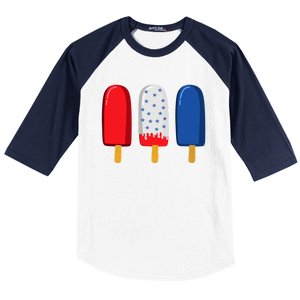 July 4th Funny Gift American Flag Popsicle Cute Gift Baseball Sleeve Shirt