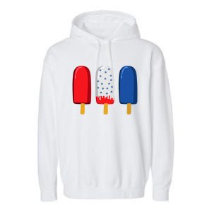 July 4th Funny Gift American Flag Popsicle Cute Gift Garment-Dyed Fleece Hoodie