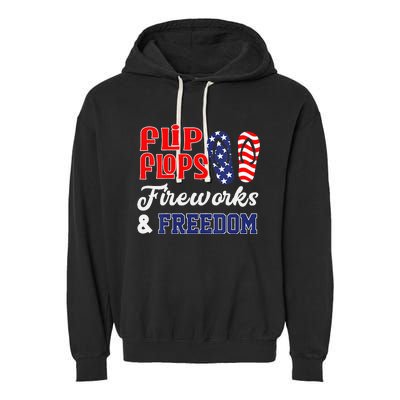 July 4th Flip Flops Fireworks & Freedom Patriotic Garment-Dyed Fleece Hoodie