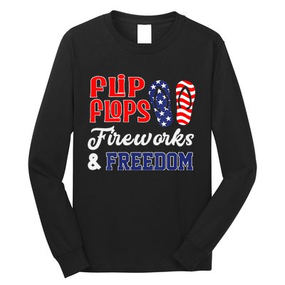 July 4th Flip Flops Fireworks & Freedom Patriotic Long Sleeve Shirt