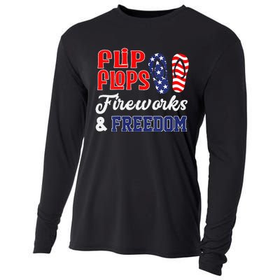 July 4th Flip Flops Fireworks & Freedom Patriotic Cooling Performance Long Sleeve Crew