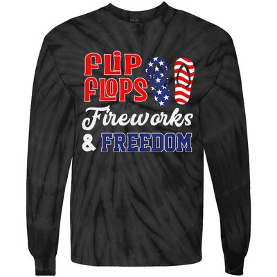 July 4th Flip Flops Fireworks & Freedom Patriotic Tie-Dye Long Sleeve Shirt