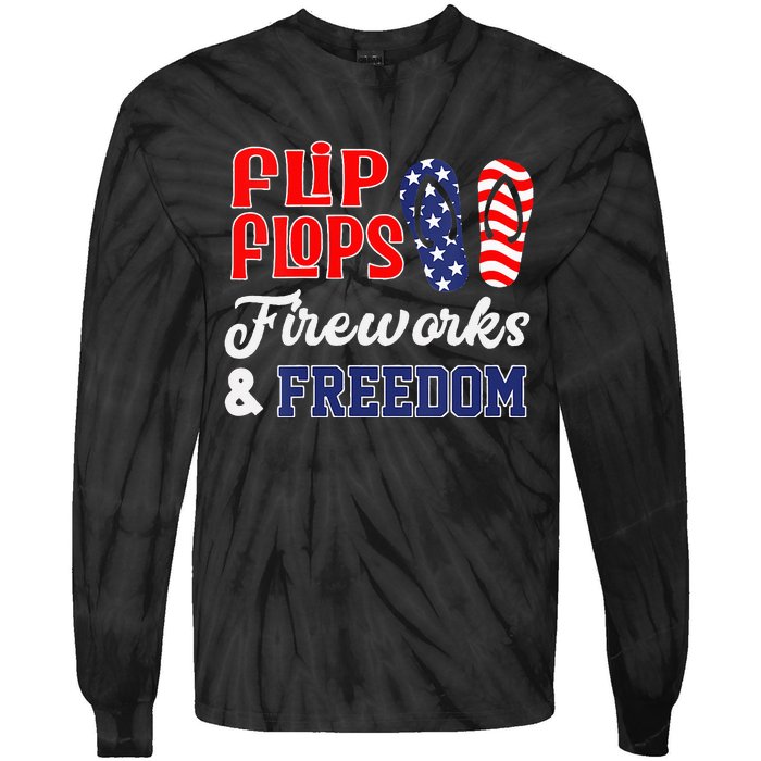 July 4th Flip Flops Fireworks & Freedom Patriotic Tie-Dye Long Sleeve Shirt