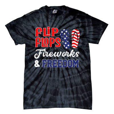 July 4th Flip Flops Fireworks & Freedom Patriotic Tie-Dye T-Shirt