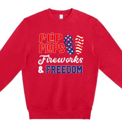 July 4th Flip Flops Fireworks & Freedom Patriotic Premium Crewneck Sweatshirt