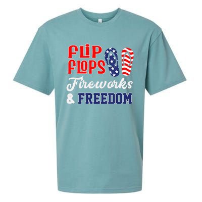 July 4th Flip Flops Fireworks & Freedom Patriotic Sueded Cloud Jersey T-Shirt