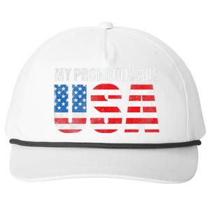 July 4th Funny My Pronouns Are USA 4th Of Jully US Flag Snapback Five-Panel Rope Hat