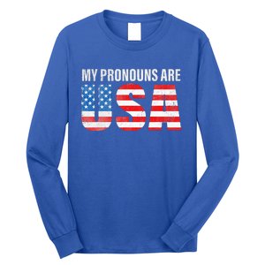 July 4th Funny My Pronouns Are USA 4th Of Jully US Flag Long Sleeve Shirt