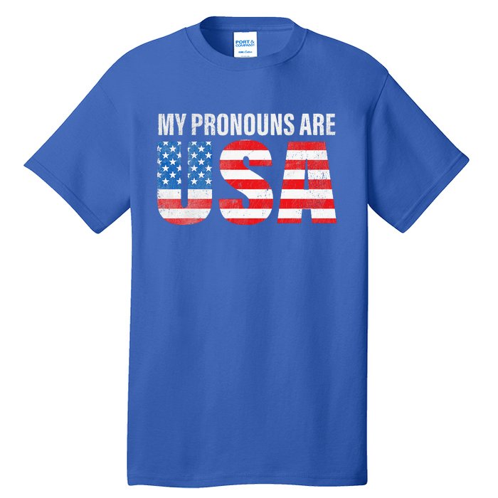 July 4th Funny My Pronouns Are USA 4th Of Jully US Flag Tall T-Shirt