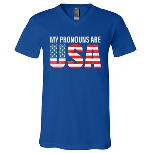 July 4th Funny My Pronouns Are USA 4th Of Jully US Flag V-Neck T-Shirt