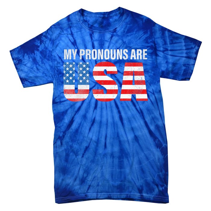 July 4th Funny My Pronouns Are USA 4th Of Jully US Flag Tie-Dye T-Shirt