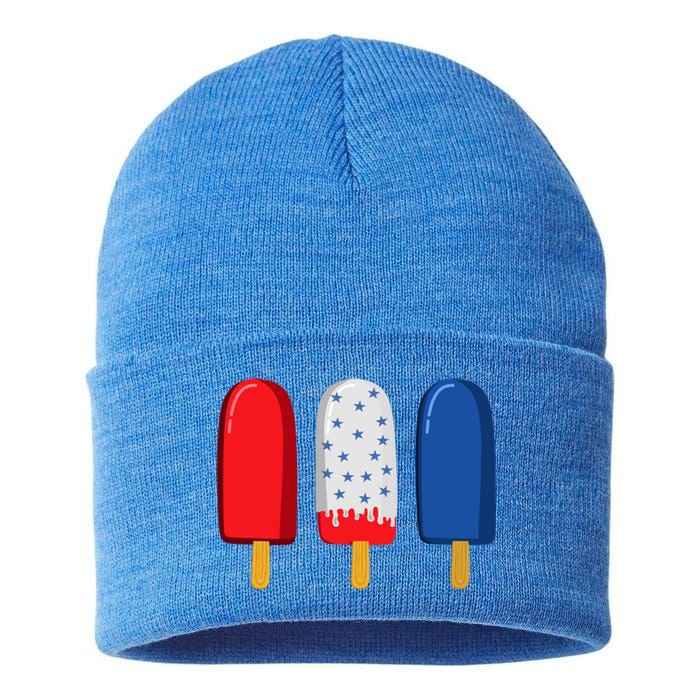 July 4th Gift American Flag Popsicle Great Gift Sustainable Knit Beanie