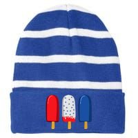 July 4th Gift American Flag Popsicle Great Gift Striped Beanie with Solid Band