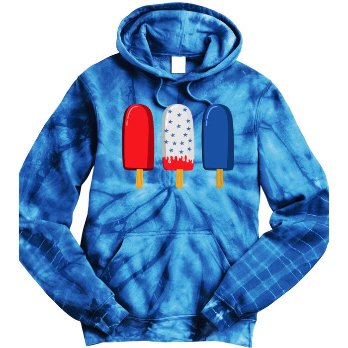 July 4th Gift American Flag Popsicle Great Gift Tie Dye Hoodie