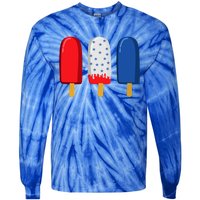 July 4th Gift American Flag Popsicle Great Gift Tie-Dye Long Sleeve Shirt