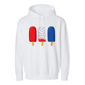 July 4th Gift American Flag Popsicle Great Gift Garment-Dyed Fleece Hoodie