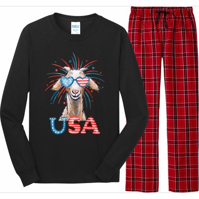 July 4th Goat Patriotic Goat Great Gift Long Sleeve Pajama Set