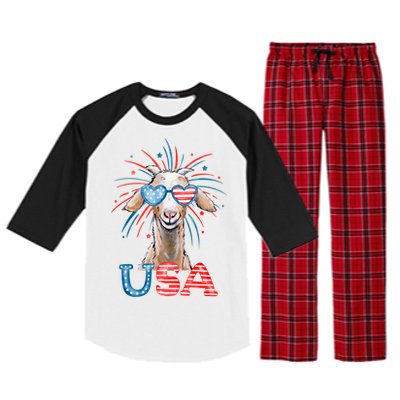 July 4th Goat Patriotic Goat Great Gift Raglan Sleeve Pajama Set