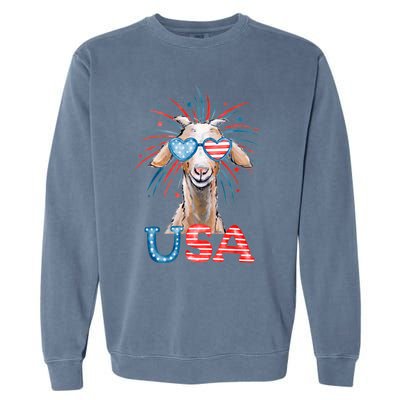 July 4th Goat Patriotic Goat Great Gift Garment-Dyed Sweatshirt