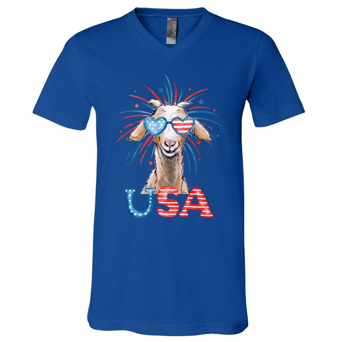 July 4th Goat Patriotic Goat Great Gift V-Neck T-Shirt