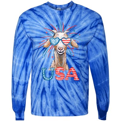 July 4th Goat Patriotic Goat Great Gift Tie-Dye Long Sleeve Shirt