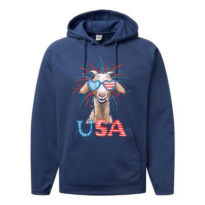 July 4th Goat Patriotic Goat Great Gift Performance Fleece Hoodie