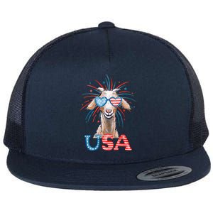 July 4th Goat Patriotic Goat Great Gift Flat Bill Trucker Hat