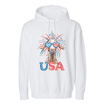 July 4th Goat Patriotic Goat Great Gift Garment-Dyed Fleece Hoodie