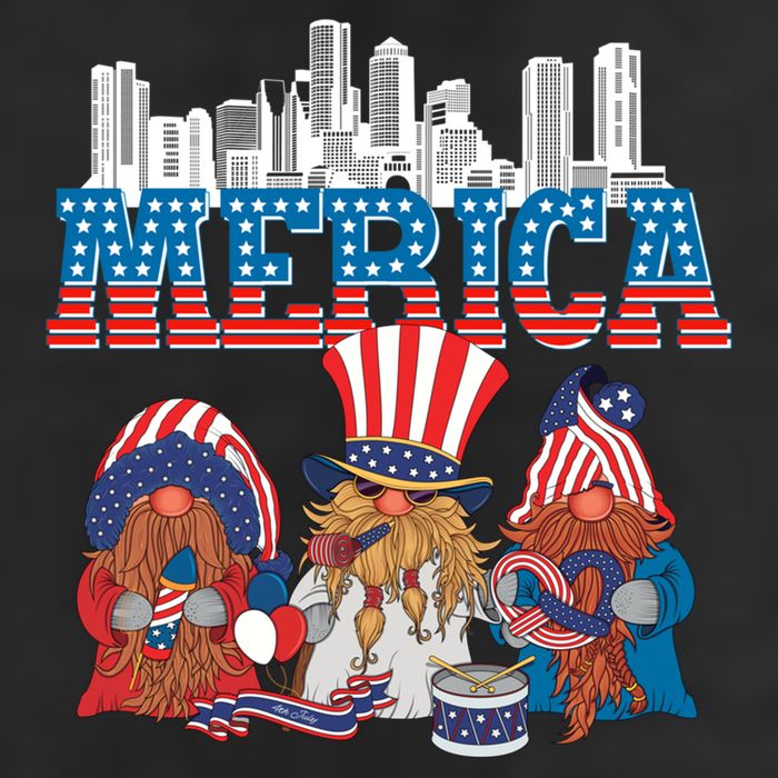 July 4th Gnomes Independence Boston Skyline Us Flag Merica Gift 7 Panel Mesh Trucker Snapback Hat