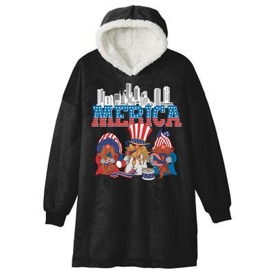 July 4th Gnomes Independence Boston Skyline Us Flag Merica Gift Hooded Wearable Blanket