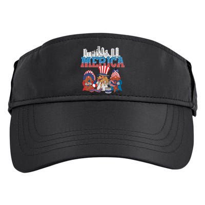 July 4th Gnomes Independence Boston Skyline Us Flag Merica Gift Adult Drive Performance Visor