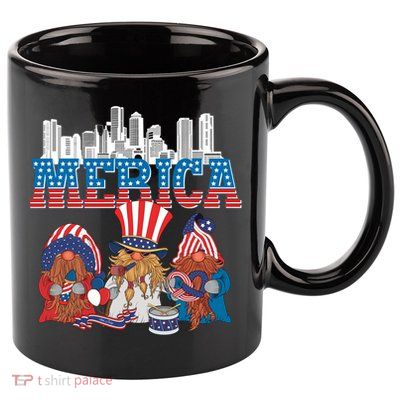 July 4th Gnomes Independence Boston Skyline Us Flag Merica Gift 11oz C Handle Ceramic Mug